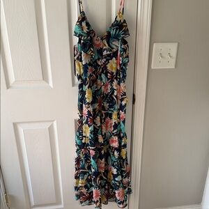 Floral Ruffle Maxi Dress - Navy Multicolor
